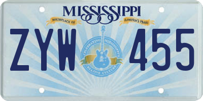 MS license plate ZYW455