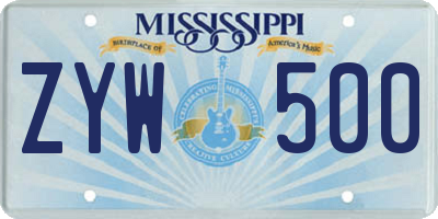 MS license plate ZYW500