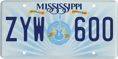 MS license plate ZYW600