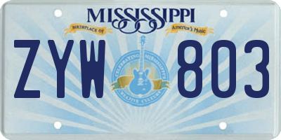 MS license plate ZYW803