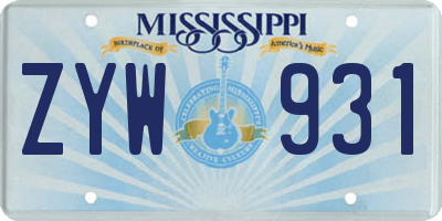 MS license plate ZYW931