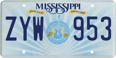 MS license plate ZYW953