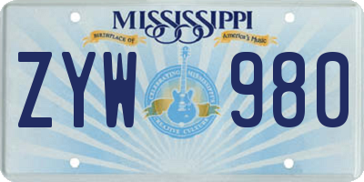 MS license plate ZYW980