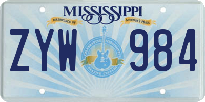 MS license plate ZYW984