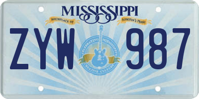 MS license plate ZYW987
