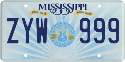 MS license plate ZYW999