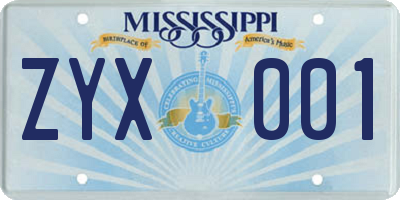 MS license plate ZYX001