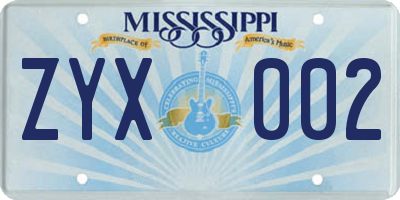 MS license plate ZYX002