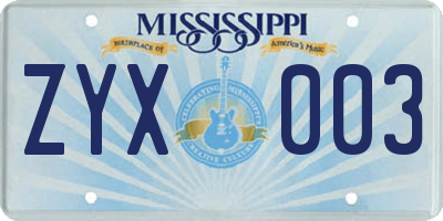 MS license plate ZYX003