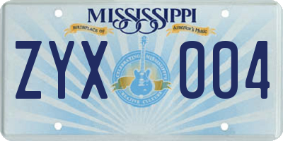 MS license plate ZYX004