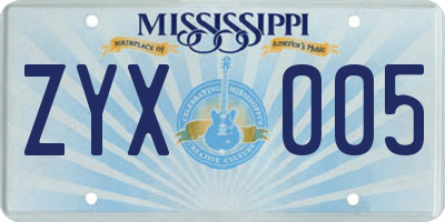 MS license plate ZYX005