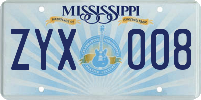MS license plate ZYX008