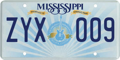 MS license plate ZYX009
