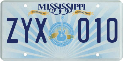 MS license plate ZYX010