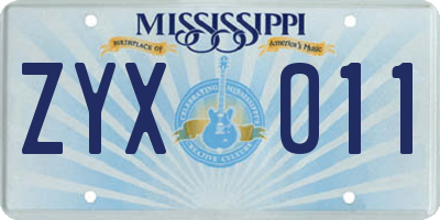 MS license plate ZYX011