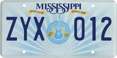 MS license plate ZYX012