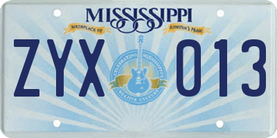 MS license plate ZYX013