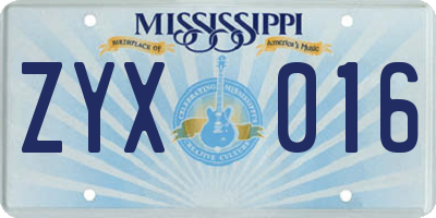 MS license plate ZYX016