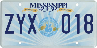 MS license plate ZYX018