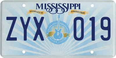 MS license plate ZYX019