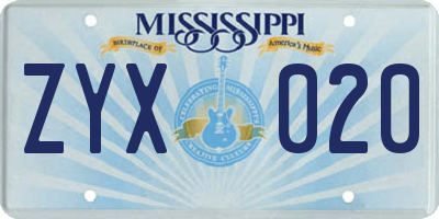 MS license plate ZYX020