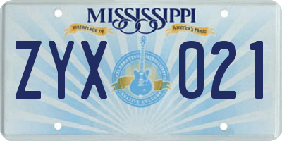 MS license plate ZYX021