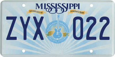 MS license plate ZYX022