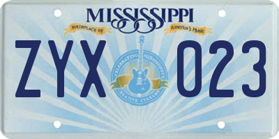 MS license plate ZYX023