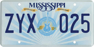 MS license plate ZYX025