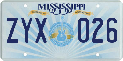 MS license plate ZYX026