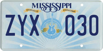 MS license plate ZYX030
