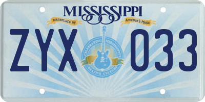 MS license plate ZYX033