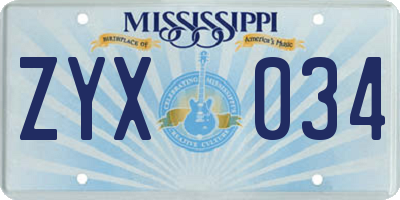 MS license plate ZYX034