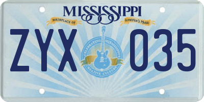 MS license plate ZYX035