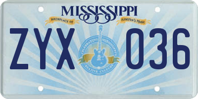 MS license plate ZYX036