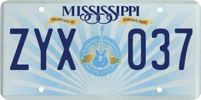 MS license plate ZYX037
