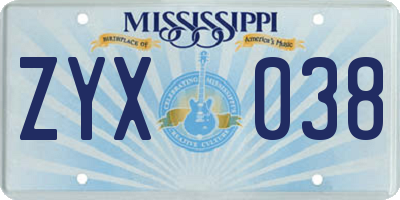 MS license plate ZYX038