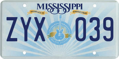 MS license plate ZYX039
