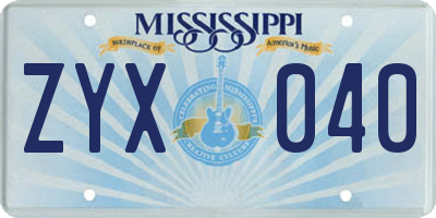 MS license plate ZYX040