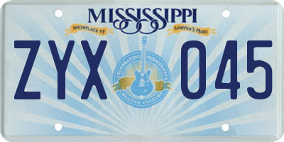 MS license plate ZYX045