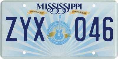 MS license plate ZYX046