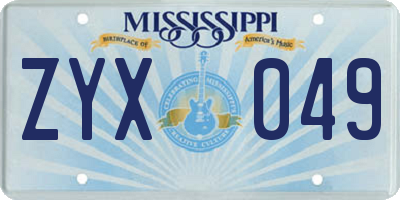 MS license plate ZYX049