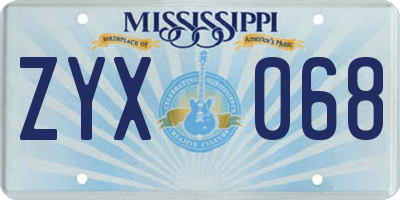 MS license plate ZYX068