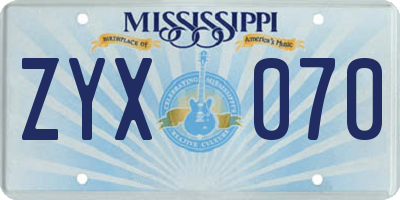 MS license plate ZYX070