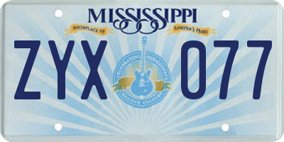 MS license plate ZYX077