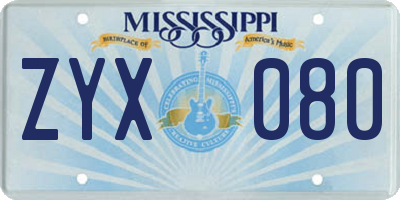 MS license plate ZYX080