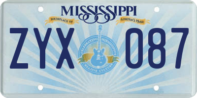 MS license plate ZYX087