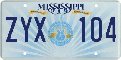 MS license plate ZYX104