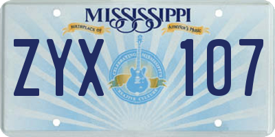 MS license plate ZYX107