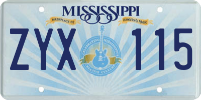 MS license plate ZYX115